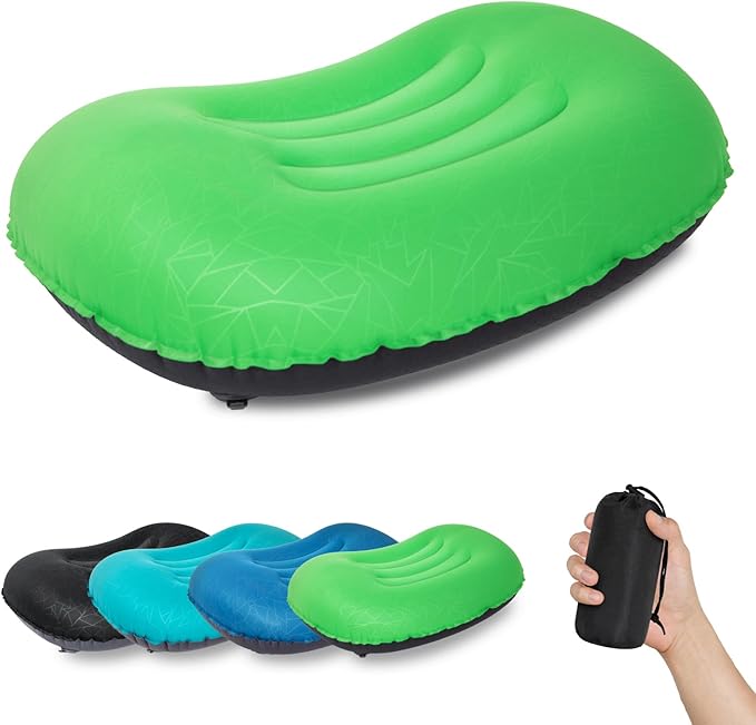 ATEPA Inflatable Camping Pillow, Ultralight Waterproof Travel Pillow with Ergonomic Support & Leak-Proof Air Valve, Compact Portable Pillow for Hiking Backpacking Tent Airplane Beach, Light Green