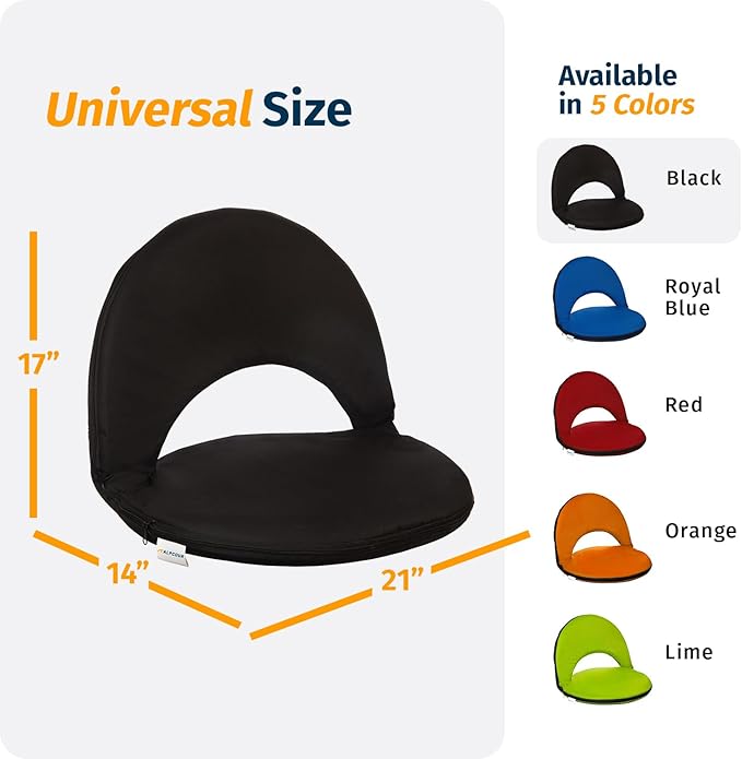 Alpcour Folding Stadium Seat – Deluxe Outdoor Camping Reclining Waterproof Cushion Chair for Bleachers – Best 6-Position Back Support Picnic Bleacher Seats w/Extra Thick Padding for Support & Comfort