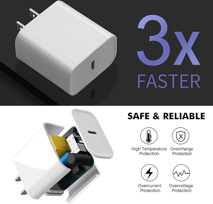 iPhone 17 Chrager, iPad Pro Chrager, iPad Chrage Fast Charging for iPad 10th 11th A16/iPad Pro Air 13/12.9/11/iPad Mini 6th/7th A17 Pro/iPhone 17 16 15 Pro Max,20W Block & 10ft USB C Cable,3Pack White