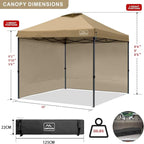 KAMPKEEPER 10x10 Pop Up Canopy Tent with 2 Sidewalls, Beach Tent - Easy Outdoor Sun Shade for Events, Parties, Camping - Gazebo with 4 Weight Bags & Carry Bag.（Khaki）