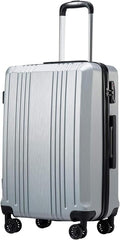 Coolife Luggage PC+ABS Expandable Hardshell Suitcase with TSA Lock, Spinner Checked Lightweight (silver, L(28IN))