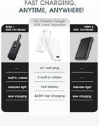 Portable Phone Charger, 20000mAh 22.5W Type C Charger Fast Charging with Built-in Cable & Wall Plug, Portable Power Bank with LED Display, Travel Essential Battery Pack for iPhone, iPad, Samsung White
