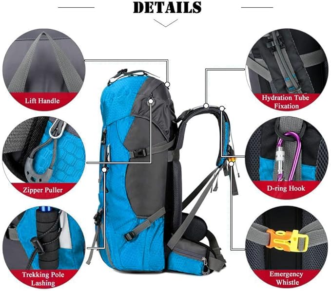 Bseash 60L Waterproof Hiking Camping Backpack with Rain Cover, Large Outdoor Sport Travel Daypack Rucksack for Climbing