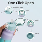 BJPKPK 14oz Insulated Water Bottle With Straw Stainless Steel Double Wall Water Bottles BPA Free Leak Proof Thermo With Lockable Flip Lid,Lavender Green
