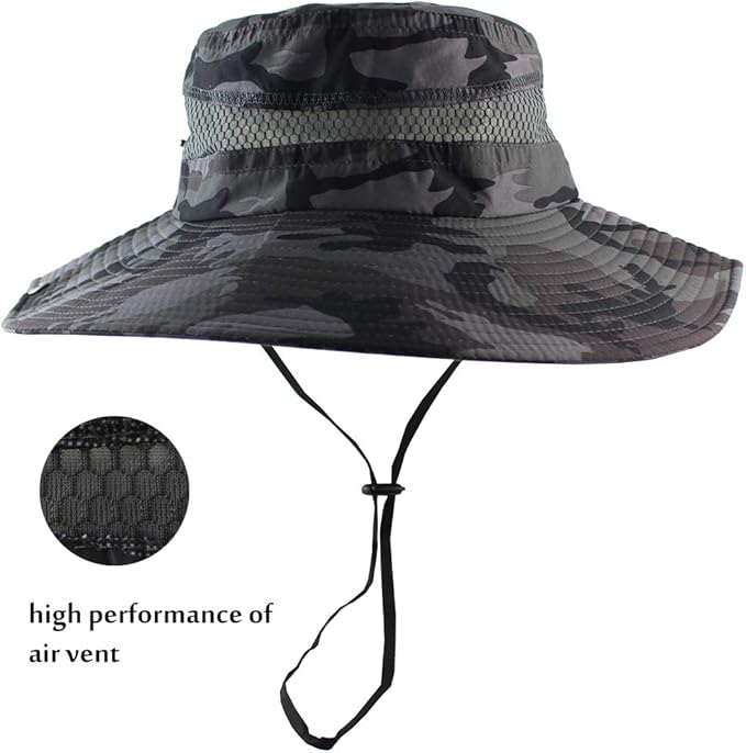 CAMOLAND Mens Fishing Hat Wide Large Brim Sun Hat with Outdoor UV Protection