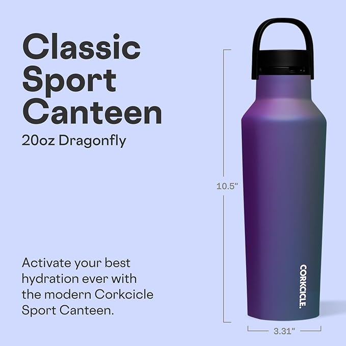 Corkcicle Sport Canteen - Keeps Drinks Cold 25 Hours - Stainless Steel Water Bottle - Triple-Insulated - Spill-Proof - Summer Drinkware Gift - Keeps Drinks Ice Cold - 20 oz - Multi-Color