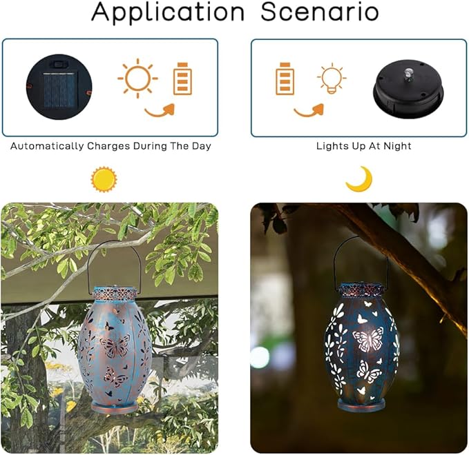 Stargarden 2Pack Outdoor Solar Lanterns, Hollow Out Metal Garden Light Decorative Hanging Lights, Solar Lanterns Outdoor Waterproof for Patio, Lawn, Yard( Blue)