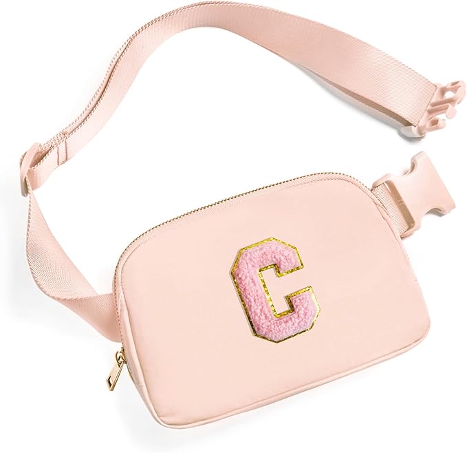 Gitus 6 7 8 9 10 Year Old Girl Gifts Belt Bag Fanny Pack Crossbody Bags with Initial Letter Patch Things for Teen Girls Easter Gifts for Girls Travel Essentials（Coral Pink-C）