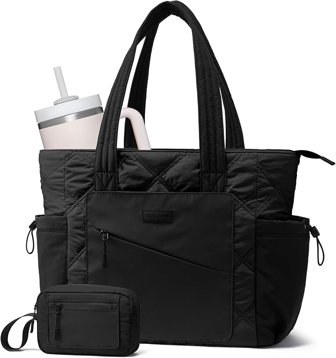 LOVEVOOK Tote Bag for Women, puffer tote bag for Work Travel Nurse, Lightweight quilted Bags with Compartments