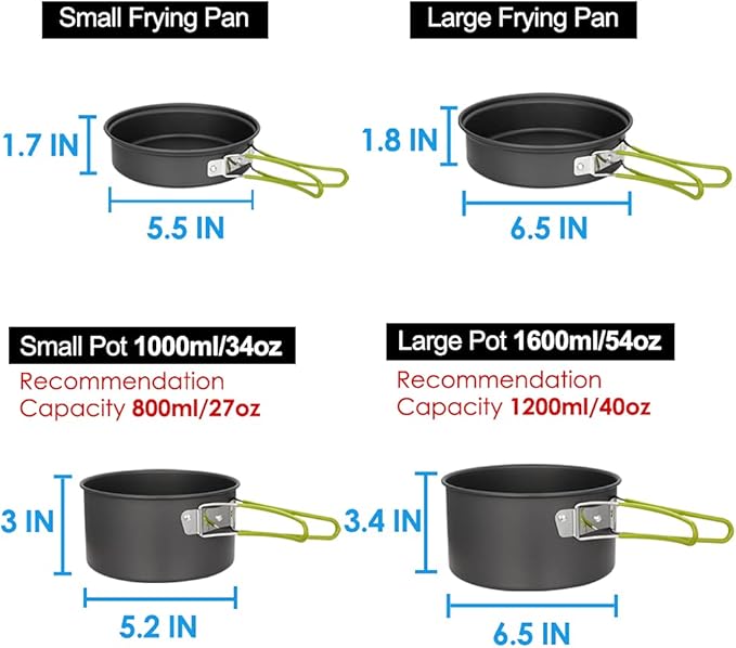 Gutsdoor Camping Cookware Set Camping Gear Campfire Utensils Non-Stick Cooking Equipment Lightweight Stackable Pot Pan Bowls with Storage Bag for Outdoor Hiking