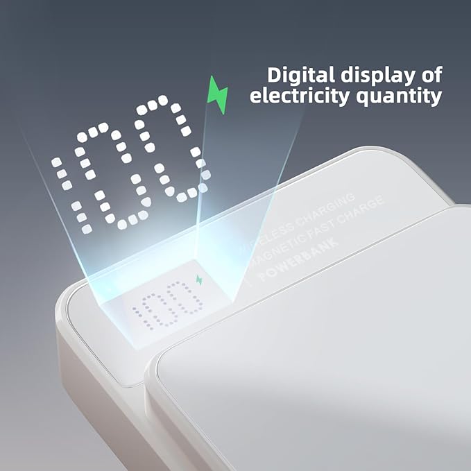 Magnetic Power Bank, 10000mAh Magnetic Portable Charger, 22.5W Wireless Power Bank, USB-C Fast Charging, LED Display Magnetic Battery Pack, Compatible for iPhone 17/16/15/14/13 Pro/Pro Max/Plus(White)