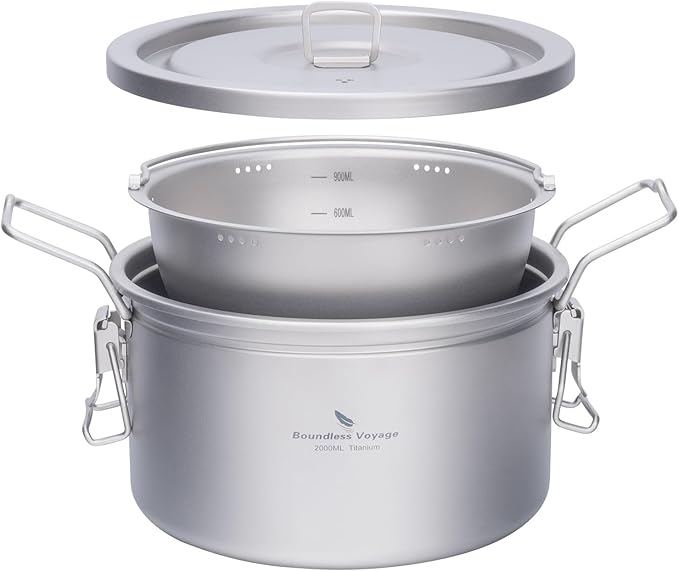 Boundless Voyage Titanium Pot Multifunctional Rice Cooker 2L+0.9L Pot Set Ultralight Outdoor Camping Cookware