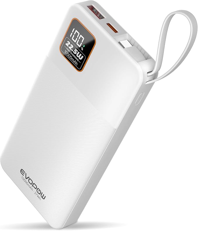 Portable Charger Power Bank, 10000mAh 22.5W Super Fast Charging Powerbank with Built-in USB C in&Out Cable, Slim External Battery Pack for iPhone 16/15/14/13/12/11 iPad Samsung S24 S23 Android etc