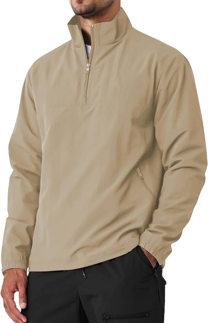 Men's Casual Quarter Zip Pullover Golf Windbreakers Athletic Lightweight Jacket Hiking Running Sweatshirt with Pockets
