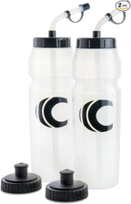 Cannon Sports 1 Liter Sports Water Bottle, BPA-Free, 34 Oz Capacity, Large Mouth, 2 lids (Straw and Squeeze), Great For Helmet Sports Such As Hockey, Lacrosse, Football, Boxing (2 Pack) (Clear)