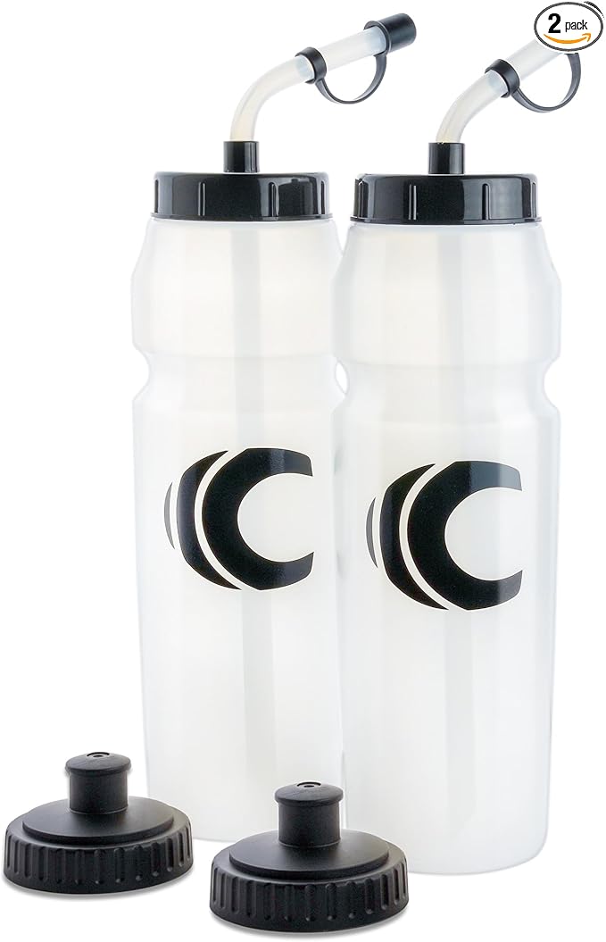 Cannon Sports 1 Liter Sports Water Bottle, BPA-Free, 34 Oz Capacity, Large Mouth, 2 lids (Straw and Squeeze), Great For Helmet Sports Such As Hockey, Lacrosse, Football, Boxing (2 Pack) (Clear)