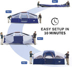 CAMPROS CP Tent 8 Person Camping Tents, Weather Resistant Family Tent, 5 Large Mesh Windows, Double Layer, Divided Curtain for Separated Room, Portable with Carry Bag