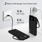 Power Bank 10000mAh Portable Charger with 4 Built-in Cables, Type-C in & Out Phone Charger, External Battery Charger Pack & Travel Essential for iPhone 16/15/14, Samsung, iPad, Android