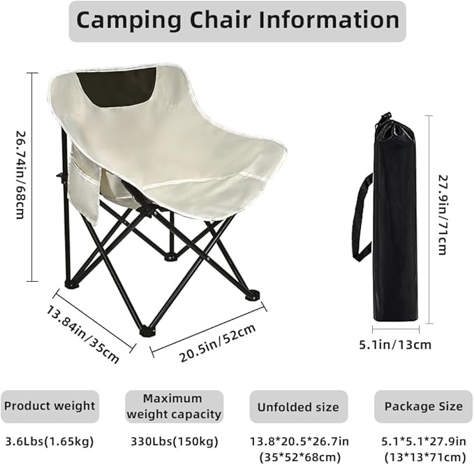 2 Pack Camping Chairs - Lightweight and Portable Chairs for Teens and Lightweight Individuals - Compact, Durable, and Portable - Ideal for Camping, Hiking, Beach, and Picnics - Carry Bag