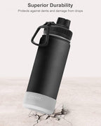 Koodee Insulated Water Bottle, 18 oz Stainless Steel Double Wall Vacuum Wide Mouth Sport Bottle with Leakproof Spout Lid (Black)