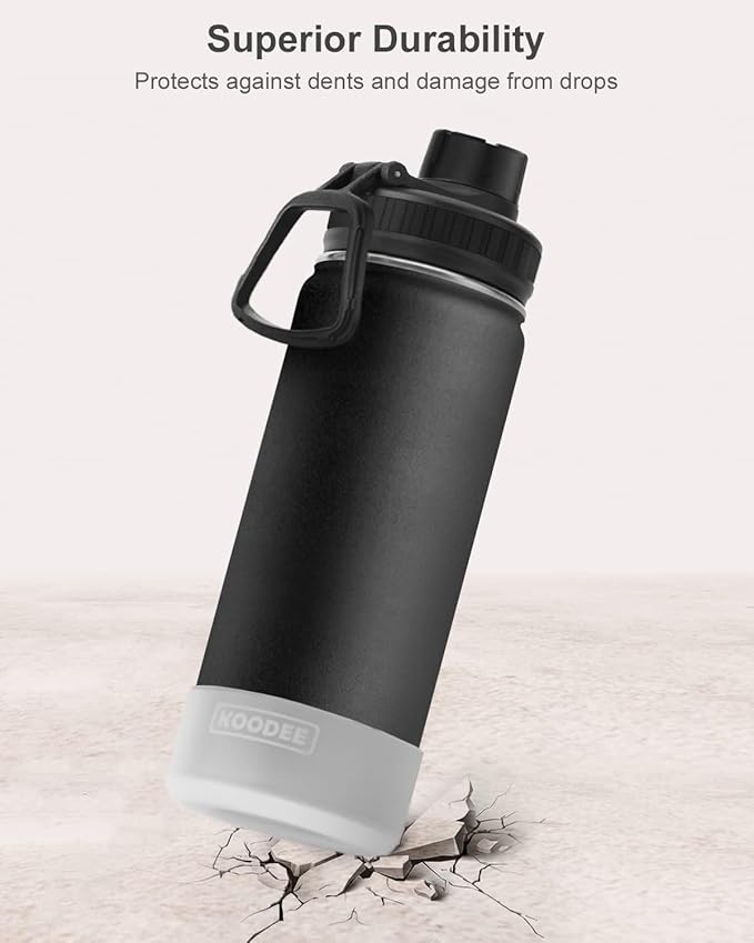 Koodee Insulated Water Bottle, 18 oz Stainless Steel Double Wall Vacuum Wide Mouth Sport Bottle with Leakproof Spout Lid (Black)