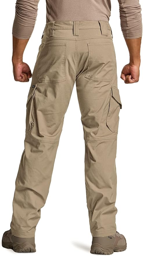 CQR Men's Flex Ripstop Tactical Pants, Water Resistant Stretch Cargo Pants, Lightweight EDC Hiking Work Pants