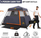 3/4 Person/6 Person Camping Tent Fast Cabin Tent with Instant Setup Tent, Weatherproof Tent Easy Quick Set Up & Pop Up in 60 Seconds with Rainfly Backpack for Family Camping,Upgraded Ventilation