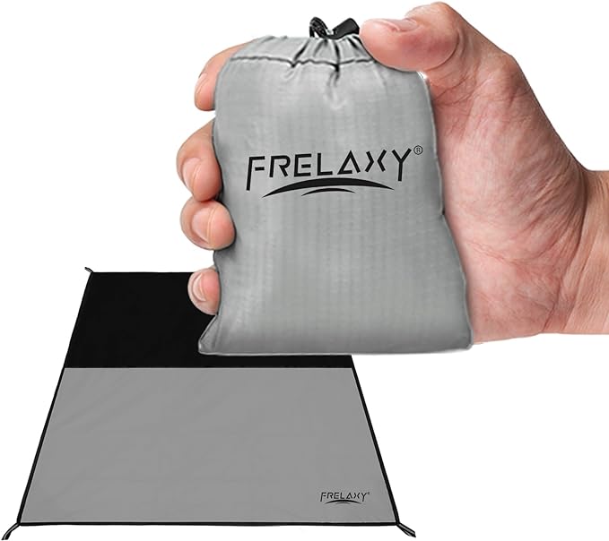 Frelaxy Pocket Picnic Blanket, Waterproof Sandproof Beach Mat, Compact Camping Tarp for Festivals, Hiking, Travel, Outdoor Recreation (Grey, 28'' x 47'')