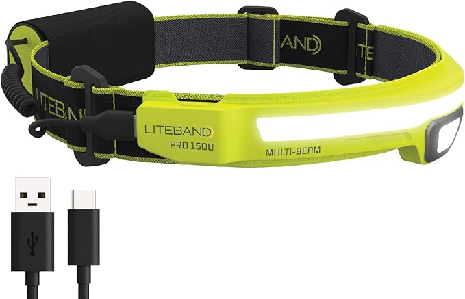 LED Headlamp, Liteband PRO 1500 Lumen Super Bright Head Lamp, Rechargeable Powerful Battery Powered Tactical Headlamps, Camping, Running, Hard Hat Light, Best Rated Forehead Flashlight, Yellow