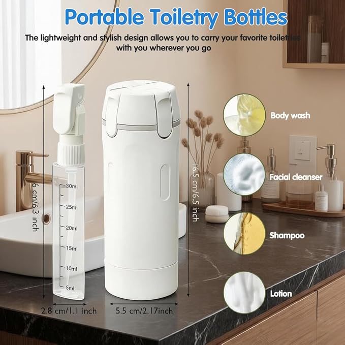 4 in 1 Travel Dispenser Bottle, 4-in-1 Refillable Travel Dispenser Bottles, 4 Pack 30ML Travel Bottles for Toiletries, 2026 New Portable Travel Containers for Shampoo Lotion Conditioner (Green)