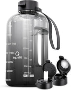 AQUAFIT Half Gallon Water Bottle with Time Marker - Straw & Chug Lid - BPA Free Gym Water Bottle with Straw - Big Gallon Jug (Midnight Gray, 64 oz - 2 Lids)
