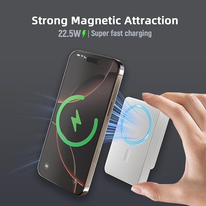 Magnetic Power Bank, 10000mAh Magnetic Portable Charger, 22.5W Wireless Power Bank, USB-C Fast Charging, LED Display Magnetic Battery Pack, Compatible for iPhone 17/16/15/14/13 Pro/Pro Max/Plus(White)