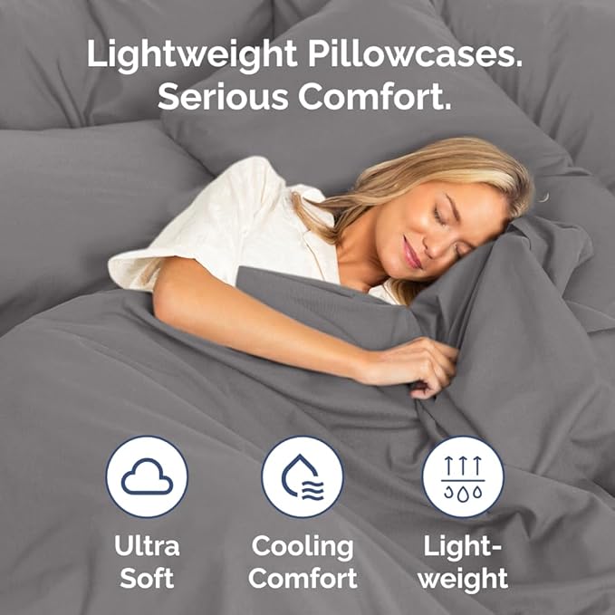 King Standard Pillow Cases Set of 2 - Soft Hotel Quality Pillowcase Covers - Comfy Bedding for Women, Men, Kids and Teens - Machine Washable Pillow Protectors - 2 Piece Set - King Standard Dark Grey