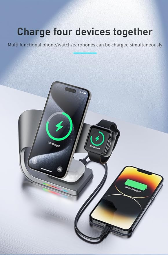 Qi2 Wireless Charger, 3 in 1 Fast Charging Station for iPhone 15/14/13/12, Apple Watch, AirPods, 15W Magnetic Foldable Charging Dock, Portable Wireless Charger Stand for Home, Office, Travel