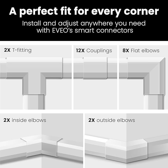 Cord Covers for Wires on Wall - 300in Cable Management Cable Hider - Cord Hiders for TV On Wall - Paintable Cable Concealer - Wire Covers for Cords - 20X (L16 x W0.95 x H0.5) - Medium | White