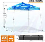 EAGLE PEAK 10x10 Slant Leg Pop-up Canopy Tent Easy One Person Setup Instant Outdoor Beach Canopy Folding Portable Sports Shelter 10x10 Base 8x8 Top (Blue Abstract)