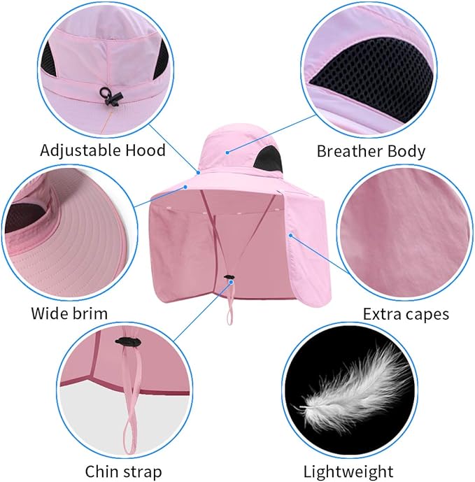 Sun Blocker Hats Outdoor Sun Protection Fishing Cap with Neck Flap Large Brim Outdoor Hat