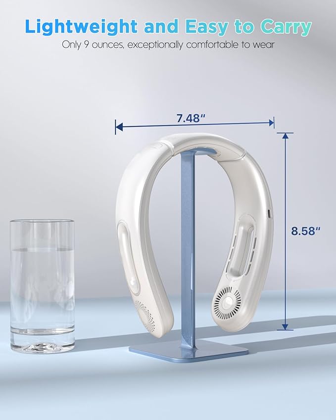 Neck Fan, Hands Free Bladeless Neck Fans Portable Rechargeable, 360° Cooling Neck Fan, 4 Speeds, Quiet, 5200 mAh Battery Operated USB Wearable Personal Fan Gifts for Women, Travel, Outdoor