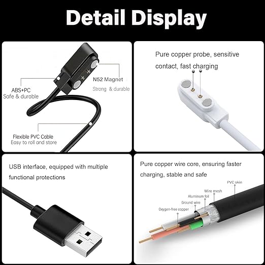 Fit Cloud Pro Smart Watch Charger, 2-Pack(Mdodel A+Model B, Only One Fit) Charging Cable Magnetic USB Charging Cord for FitCloud Pro app Smartwatches(Charging Port spacing 2.8mm)