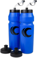 Cannon Sports 1 Liter Sports Water Bottle, BPA-Free, 34 Oz Capacity, Large Mouth, 2 lids (Straw and Squeeze), Great For Helmet Sports Such As Hockey, Lacrosse, Football, Boxing (2 Pack) (Royal Blue)