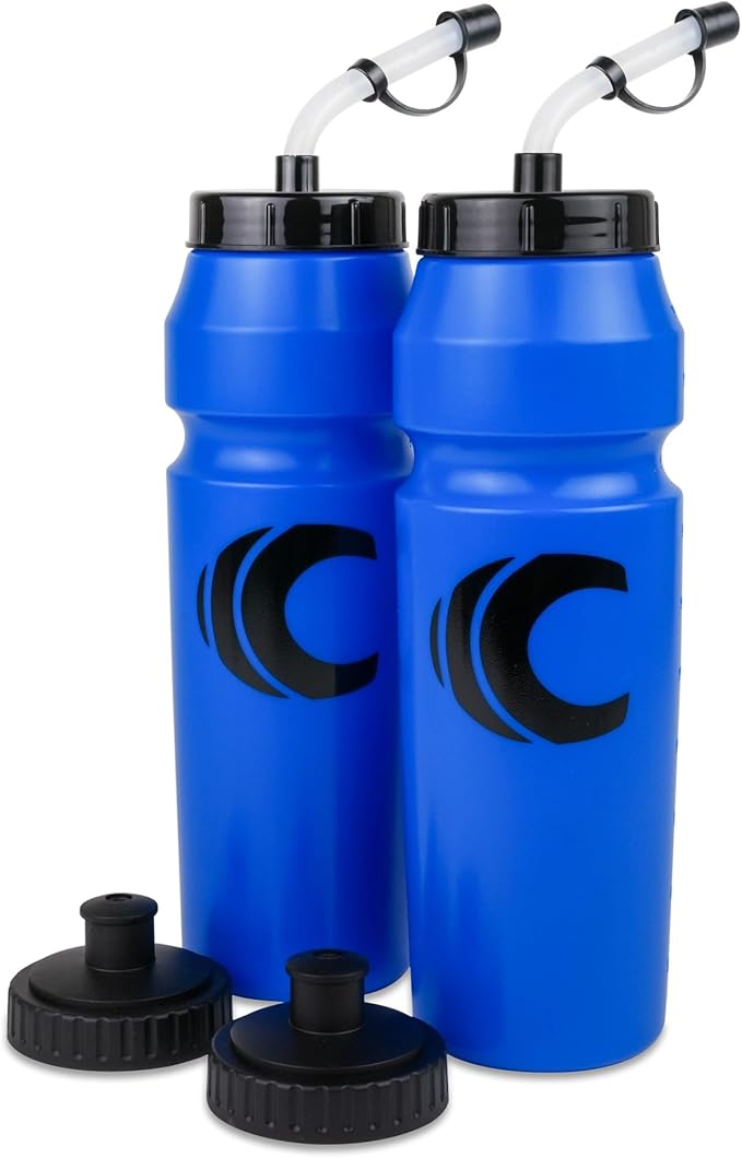 Cannon Sports 1 Liter Sports Water Bottle, BPA-Free, 34 Oz Capacity, Large Mouth, 2 lids (Straw and Squeeze), Great For Helmet Sports Such As Hockey, Lacrosse, Football, Boxing (2 Pack) (Royal Blue)