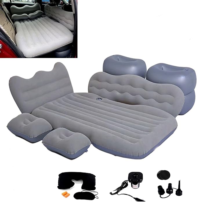Inflatable Car Air Mattress Back Seat Bed with Air Pump,Portable Thickened Car Travel Camping Sleeping Air Mattress Blow Up Bed for Car Universal SUV