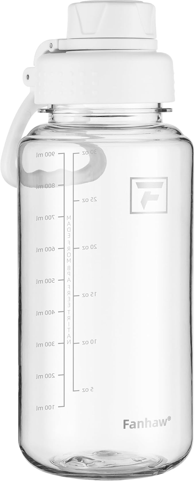 Fanhaw 32 oz Clear Water Bottle with Fast-Flow Spout Lid, BPA-Free Tritan, Wide Mouth, Leakproof, Reusable Bottle for Gym, School, Office, Travel (Clear&White)