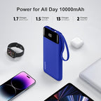 Power Bank 10000mAh Portable Charger with 4 Built-in Cables, Type-C in & Out Phone Charger, External Battery Charger Pack & Travel Essential for iPhone 16/15/14, Samsung, iPad, Android
