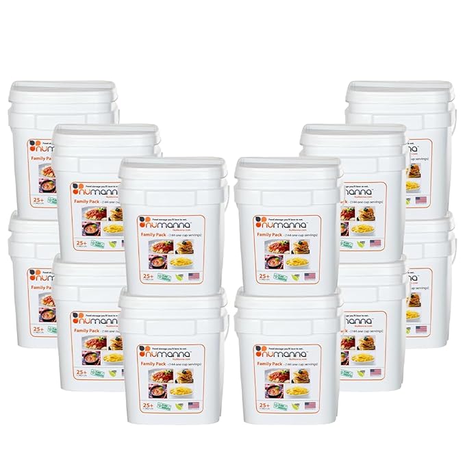 Numanna Family Pack Bucket 1,728 Servings 12-Months Emergency Meal Kit | Easy-to-Prepare, Non-GMO Freeze-Dried Survival Food | Everyday Meals in Resealable Pouches | Made in USA | 25+ Year Shelf Life
