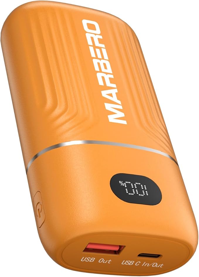 MARBERO Portable Power Bank 10000mAh Dual Input USB C Phone Charger Battery Pack Portable PD3.0 QC3.0 with LED Display Compatible with iPhone 16 15 14 13 Samsung Google iPad etc (Orange)