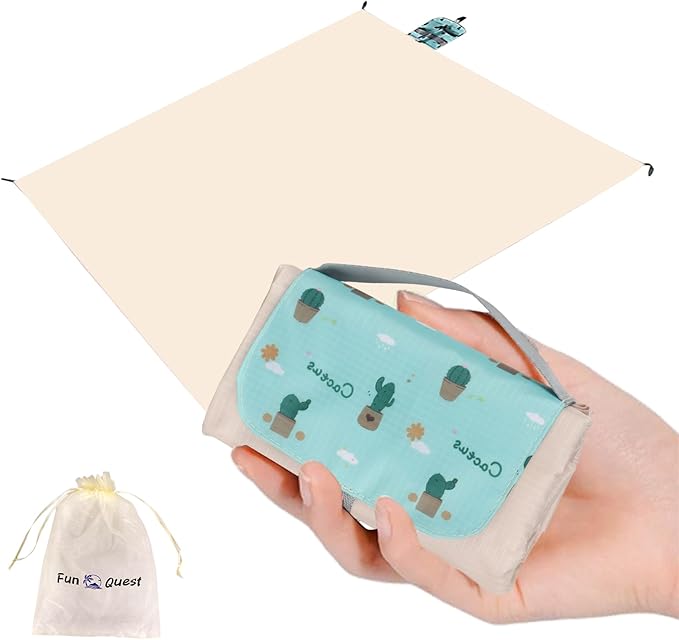 Picnic Blanket Waterproof – Packable Sand Proof Beach Blanket (0.42lb/0.66lb), Compact & Foldable, Fits in Pocket with Integrated Stakes, Ideal for Camping, Hiking, Travel, Concert, Festival