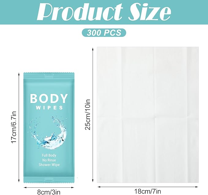 Treela 300 Pcs Bulk Deodorant Large Body Wipes Individually Wrapped Wet Wipes Travel Size for Adults Shower for Homeless Supplies Hygiene Personal Cleansing for Hiking Gym(7.09" X 9.84",Blue)