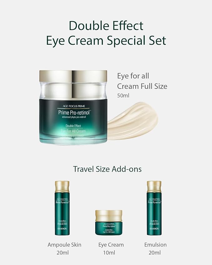Isa Knox Age Focus Prime Eye For All Cream Gift Set - Firming & Hydration Face and Neck Care - Full Size Eye Cream + Travel Size Toner, Emulsion & Cream - Daytime Retinol, Korean Skin Care