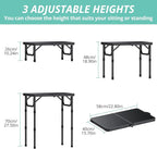 VINTEAM Camping Folding Table with Adjustable Height, Lightweight Portable Outdoor Picnic Table, BBQ Grill Side Table, Durable Aluminum Frame, MDF Desktop for Camping, Fishing, RV, Beach (Black)